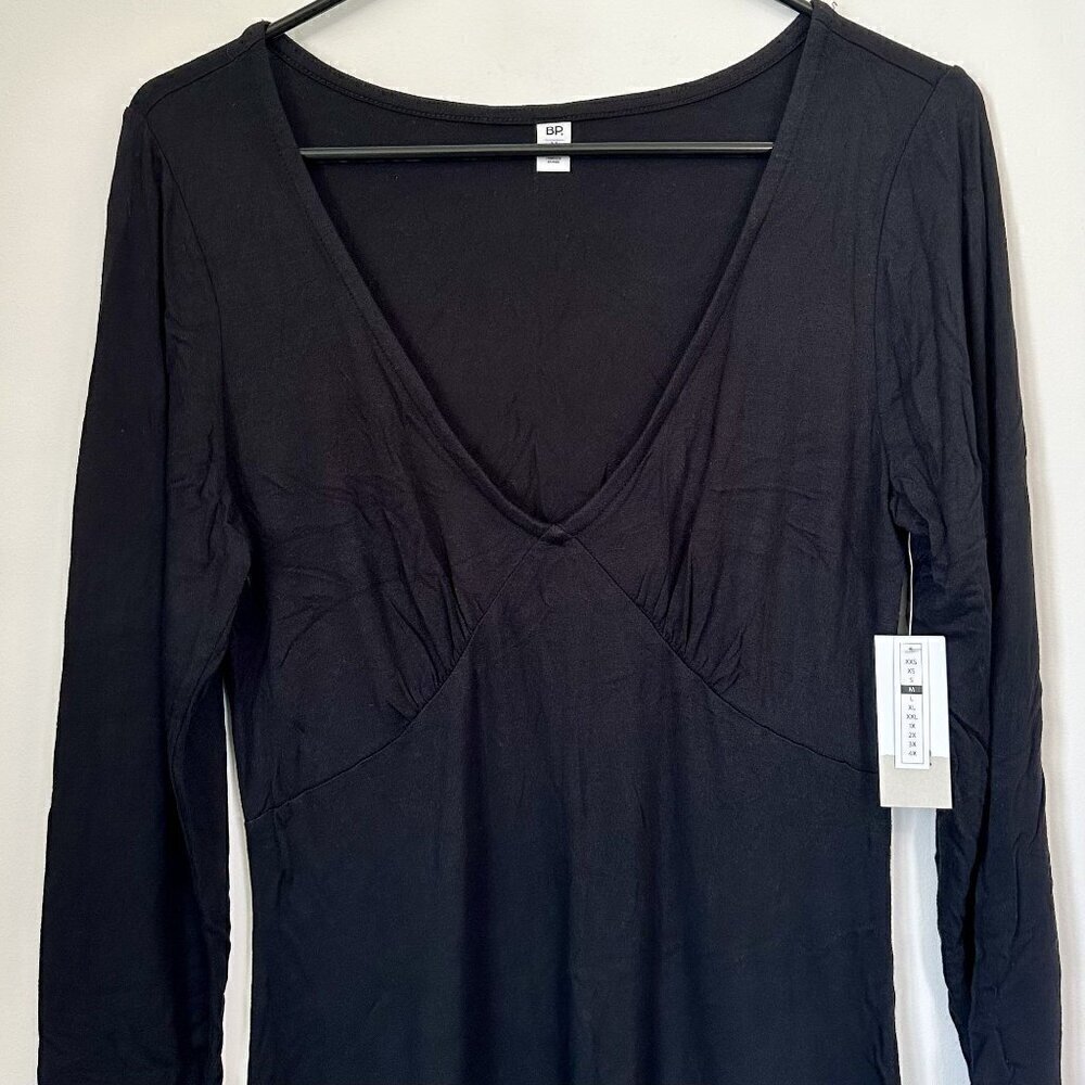 NWT bp Black Long Sleeve V-Neck Sustainable Dress - Size: M - Picture 5 of 6